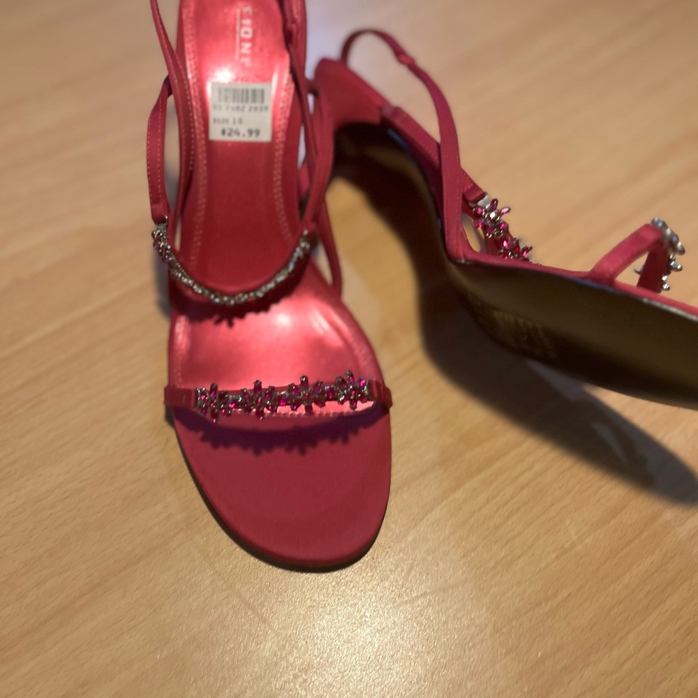 FIONI Pink Satin Heels with Jewels - Picture 13 of 16